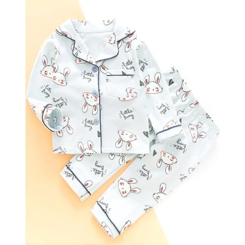 Spring Children Girls Pajamas Sets Lycra Cotton Sleepwear Baby Girls Solid Cute Print Kids Top And Pants 2pcs Loungewear Fall