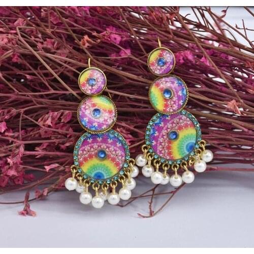 Bollywood Vintage Indian pattern earrings Kundan Jhumka Jhumki Water Drop Earrings Women Boho Ethnic bead Tassel Earring Jewelry