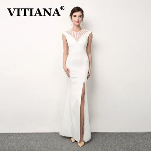VITIANA Women White Sexy Party Dress Female Mesh Sleeveless Host Night Elegant Bodycon Dresses Femme Club Wear Long Vestidos