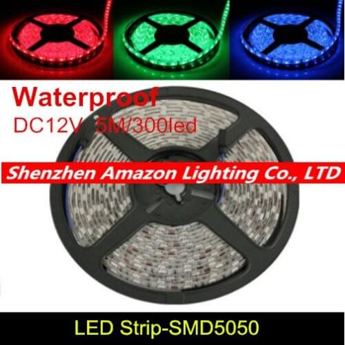 Waterproof LED strip 5050 12V flexible light 60 leds/m,white warm white warm white red greed blue yellow RGB color, 5m/lot