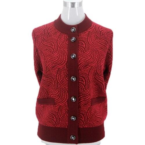 Knitted Sweaters Fashion Wool Sweater Middle-aged Mother Knitting Sweater Cardigan Autumn Winter Coat Outwear Female Tops W143