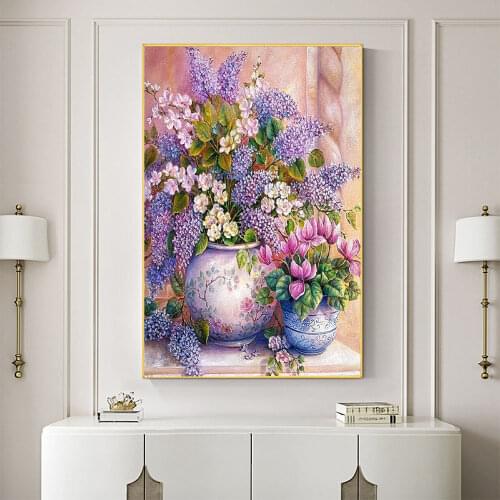 Flowers Adult Child DIY Cross Stitch Embroidery 11CT Kits Craft Needlework Set Printed Canvas Cotton Thread Home Room