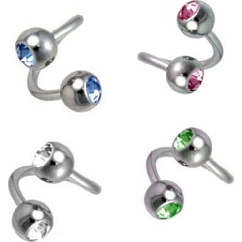 Body Jewelry 10 color SILVER STEEL CZ DOUBLE GEMS SPIRAL TWISTER EYEBROW LIP BELLY RING