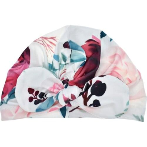 Bowknot Baby Girls Hat Floral Print Newborn Baby Accessories Indian Turban Headwear Infant Toddler Bonnet Beanie Cap Photo Props