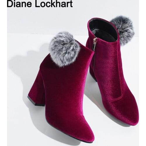 Female Furry Ankle Boots Ladies Wedges Pointed Toe Autumn Velvet Shoes Luxurious Women Suede Bottes 2021 Spring Party Booties