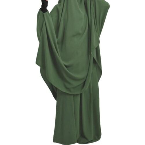 Khimar Jilbab Abaya Women Two Piece Muslim Set Hooded Long Top + Skirt Ramadan Prayer Islamic Clothing Long Robe Femme Musulmane