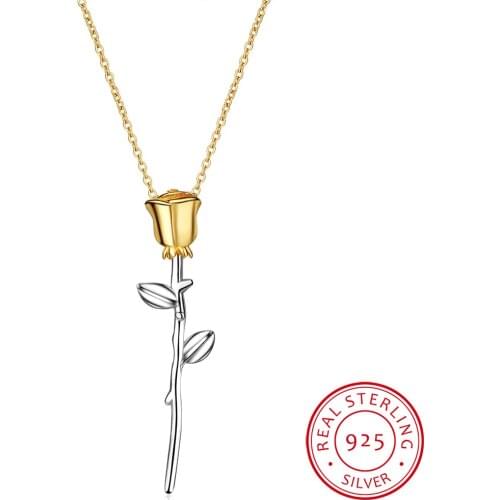 Romantic Real 925 Sterling Silver Rose Flower Lovers' Pendant Necklace Fine Jewelry For Women Valentines Day Gift