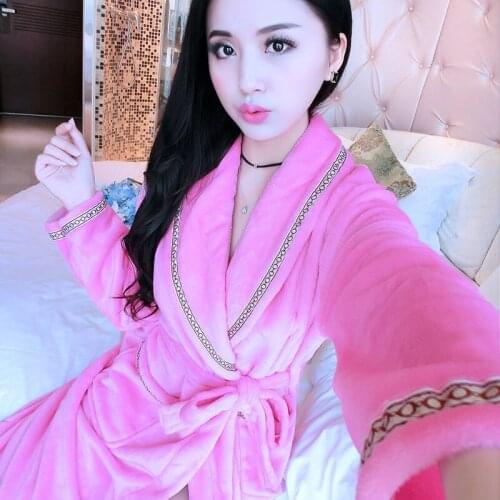 Winter Women Robes Warm Coral Fleece Nightdress Sleepwear Female Pajamas Home Clothes Floral Dressing Gron Kimono Hotel Bathrobe