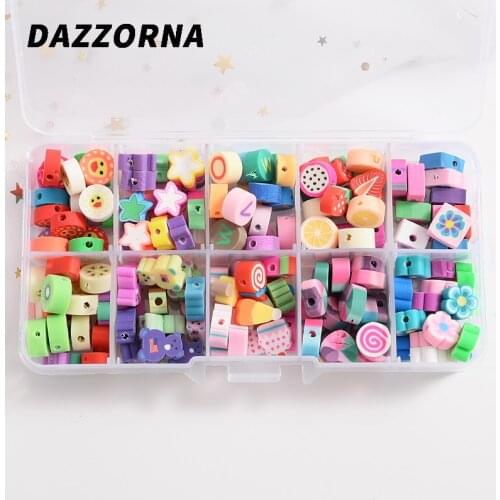 200Pcs Mixed Fruit/Flower Shape Clay Spacer Beads Charm Polymer Clay Loose Beads For DIY Necklace Bracelet Jewelry Accessories