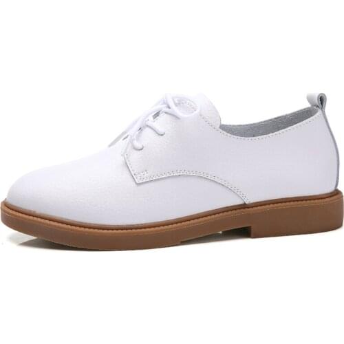 2020 Autumn Women Loafers Comfort Genuine Leather Flats Shoes Lace Up Woman Moccasins Oxfords Work Shoes