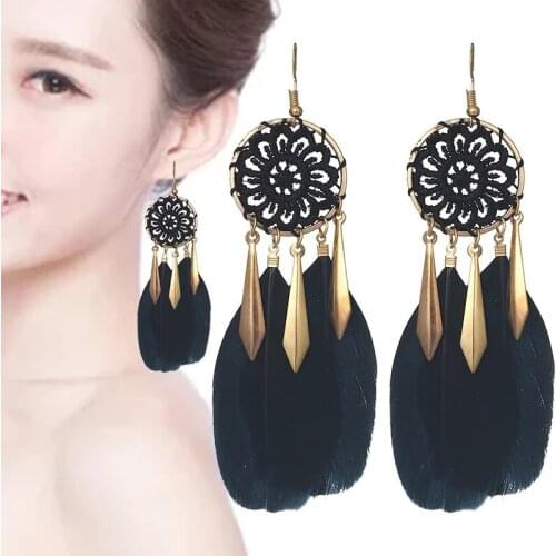 2021 Trendy Feather Earrings Female Party Accessories Retro leaf Tassel Drop Earring Women Jewelry Girl Colorful Holiday Bijou