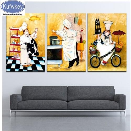 3 pcs diamond painting Happy Chef pattern diamond cross stitch diamond embroidery mosaic painting hobby kitchen Decor,5D paint