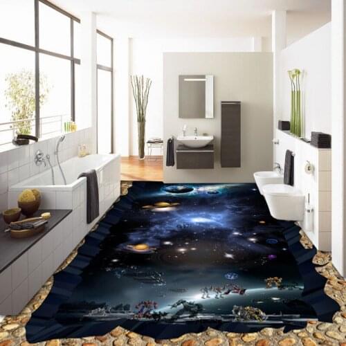 Free Shipping Cosmic Star Earth 3D flooring thickened waterproof home decoration bathroom bedroom flooring wallpaper mural