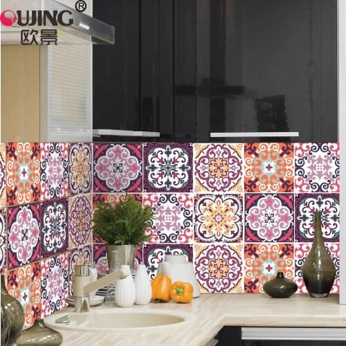 6pcs/set Moroccan Style Colorful Pattern Hard Tile Floor Wall Sticker Home Decor Kitchen Bathroom Toilet Decoration Art Mural