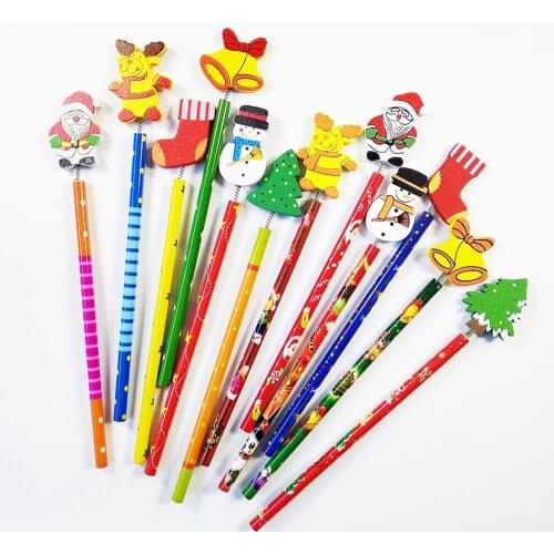 60 Pcs/lot Merry Christmas Shape Wooden Pencils Gift for Children Santa Claus Cartoon Wood Office Stationery School