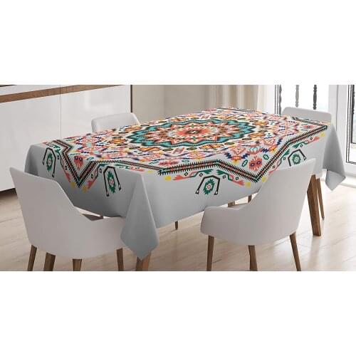 Abstract Style Themed Boho Sun Pattern Art Print on Greyscale Background Dining Room Kitchen Custom Table Cover