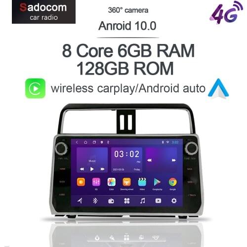 6GB+128G Carplay 10.1" Android 10.0 Car DVD Player GPS WIFI Bluetooth RDS Radio For Toyota Land Cruiser Prado 150 2018 2019 2020