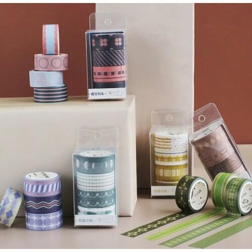 Basic Grid Washi Tape 4 Rolls/pc Adhesive Masking Tape 15mmx3m Slim Washi Masking Tapes for Decoration DIY Planner Scrapbook