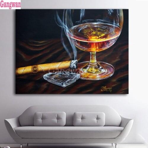Wine Glasses cigar 5d diy Diamond Painting Full drill Diamond Embroidery Mosaic diamond bar Hotel decoration image drop shipping