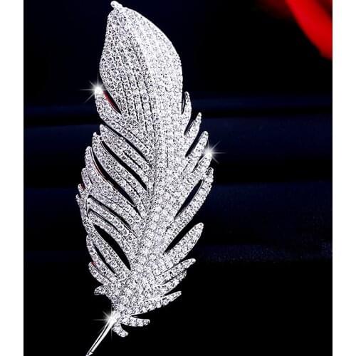 Korean new zircon Brooch fashion mens and womens suit pin coat accessories high grade Feather Brooch wholesale