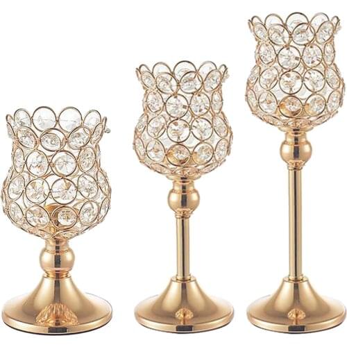 Home Decor Centerpiece Gold Crystal Candle Holders Dinner