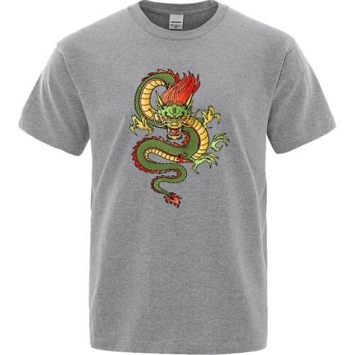 Ascending Dragon Anime Style Print T Shirts Men Fashion Loose T-Shirt Summer Pattern T Shirt Breathable Comfortable Mens Tops