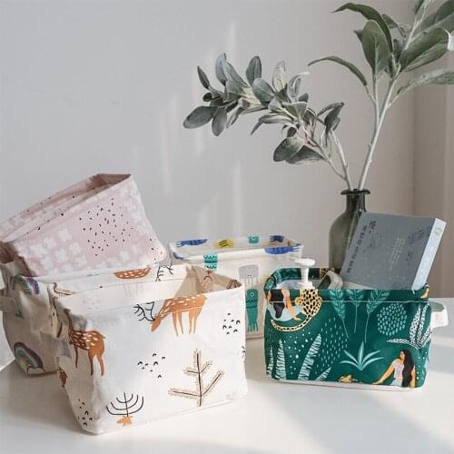 INS Cotton Linen Storage Basket Office Desktop Stationery Sundries Organizer Kids Toys Foldable Cabinet Underwear Storage Boxes