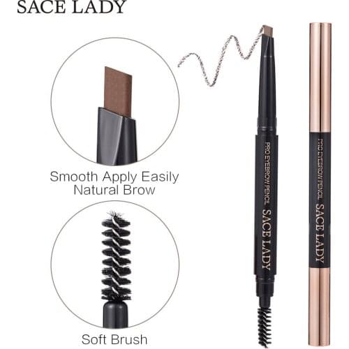 SACE LADY 4-Color Self-Rotating Eyebrow Pencil Waterproof Sweat-Proof Non-Blooming Double-Headed Brush Beauty Makeup Cosmetics