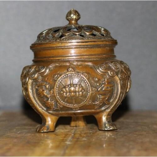 China archaize brass Hollow out Incense burner crafts statue