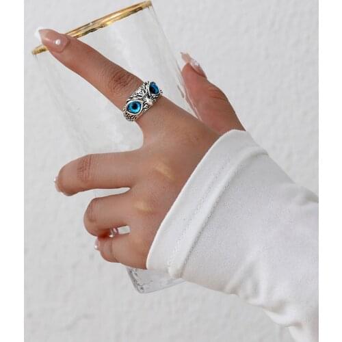 Lost lady New Womens Owl Metal Ring Eagle Eye Alloy Punk Hip-Hop Simple Retro Cool Style Adjustable Diamond Party Jewelry Ring