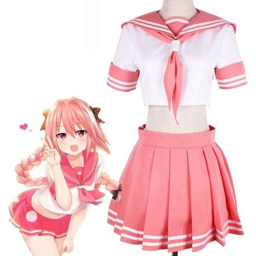 Anime Fate/Grand Order Fate Apocrypha Black Rider Astolfo Sailor Suit Cosplay Costume Pink Top Skirt Halloween Christmas Uniform
