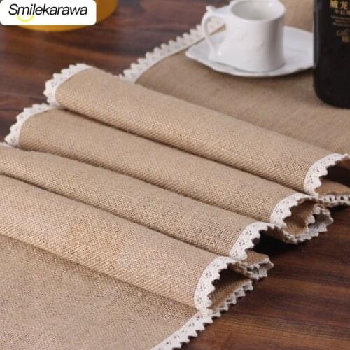 Hot Vintage Natural Burlap Imitated Jute Linen Table Runner for Wedding Birthday Party Restaurant and Hotel Decoration