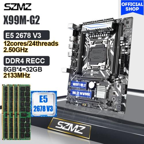 SZMZ X99M-G2 LGA2011 V3 Motherboard Set With XEON E5 2678V3 Processor 4*8gb DDR4 2133MHZ ECC REG RAM