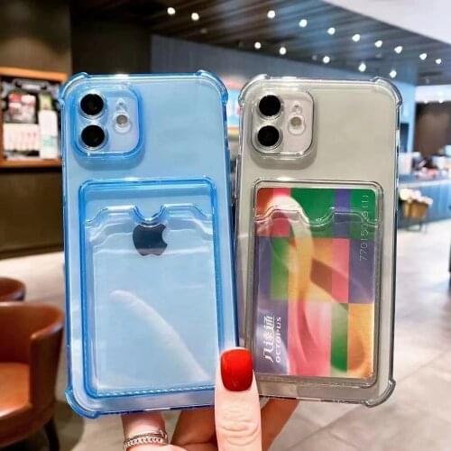 Fashion Credit Card Wallet Case for iPhone 12/11Promax XR XS Max Transparent Soft Gel for iPhone 8 7 Plus Card Slot Capa Fundas