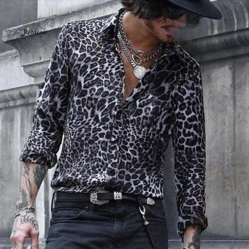 Mens Leopard Print Long Sleeve Shirt Casual High Quality Long Sleeve Male Brand Clothes Business Shirts
