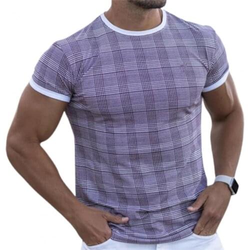 Men T-shirt Plaid Quick Dry Summer Short Sleeve O Neck Top Casual Summer Male Pullover Top Tee Streetwear Plus Size футболка