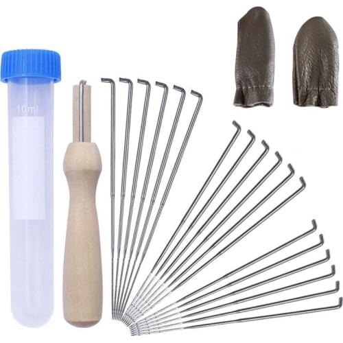 18Pcs/set Felting Needles Wool Felt Pocked Needles Set DIY Craft Felt Tools with Wood Handle with Bottle Leather Finger Cots