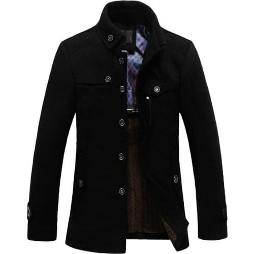 New Winter Mens Fashion Wool Jacket Casual Coat Mens Thicken Fleece Warm Jackets Mens Black Overcoat M-3XL Business Jacket Male