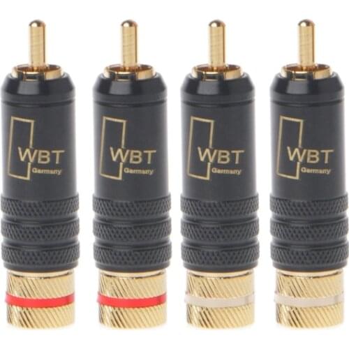 4pcs/Lot New Gold Plated Copper RCA Plug Durable RCA Connector Screws Soldering Locking Audio Video WBT Plug 58mm*13mm L15