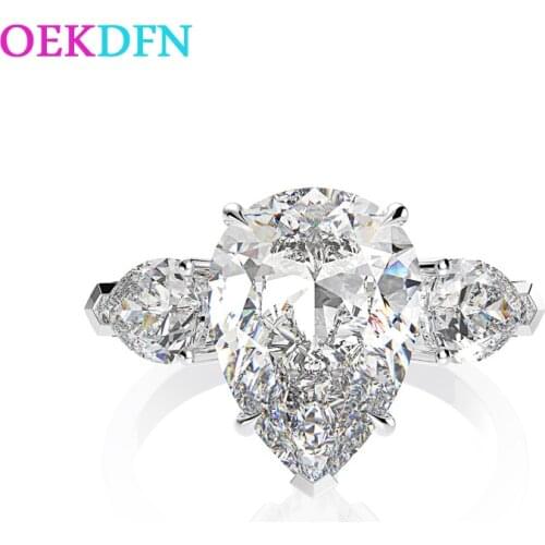 OEKDFN 100% S925 Sterling Silver Ring For Women Pink White Yellow Blue Gemstone Zircon Engagement Wedding Jewelry Rings Gift