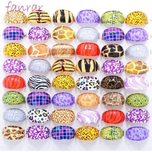 Wholesale 10/20pcs Mixed Colorful Leopard Skin Acrylic Rings Women Girls Retro Fashion Finger Accessories Jewelry Size 17-19mm