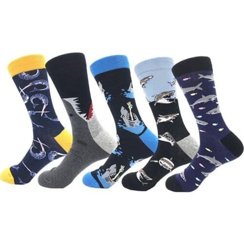 Supply of mens socks Europe and the United States trendy mid-tube cartoon animal shark robot autumn and winter