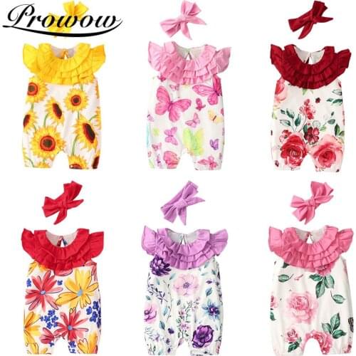 Prowow Sunflowers Baby Girls Clothes Summer New Born Romper Ruffle Clothes For Childrens Overalls Flowers Baby Female Jumpsuits