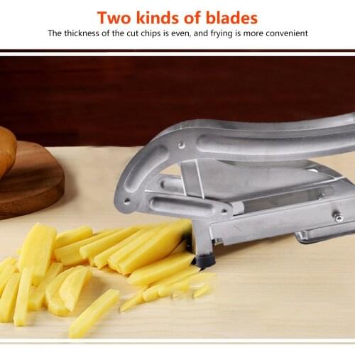 French Fry Cutter Stainless Steel Vegetable Potato Cutter Chipper Slicer with 2 Blades Kitchen Tool