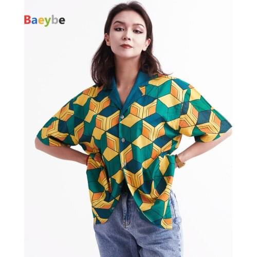 Chemise Women Hawaiian Cover Up Shirts Hip Hop Short Sleeve blocks Anime Friends Printed Streetwear Buttons Up Shirts