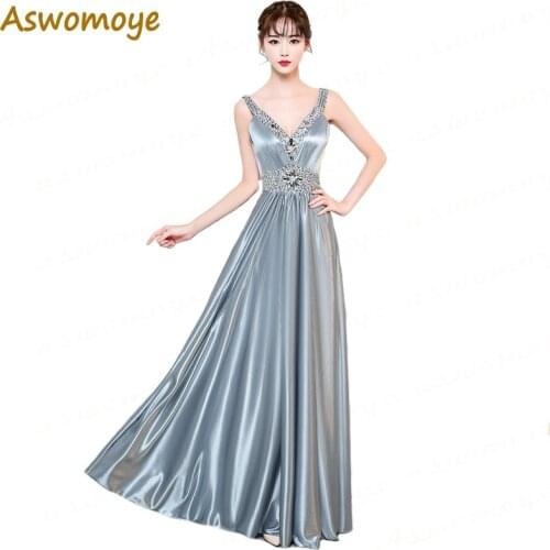 Sexy Long Evening Dress 2018 New Beaded Crystal Wedding Party Dress V-Neck Prom Dresses Backless Custom Size robe de soire