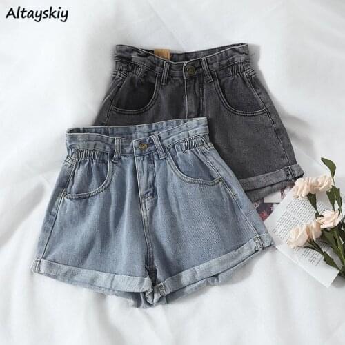 Shorts Women High Waist Wide Leg Summer All-match Basic Simple Students Cuffs Female Casual Loose Comfortable Trouser Pockets