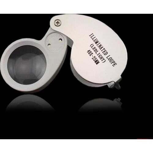 Folding 40 X 25mm Glass Lens Jeweler Loupe with LED handheld electronic magnifier for watch repair