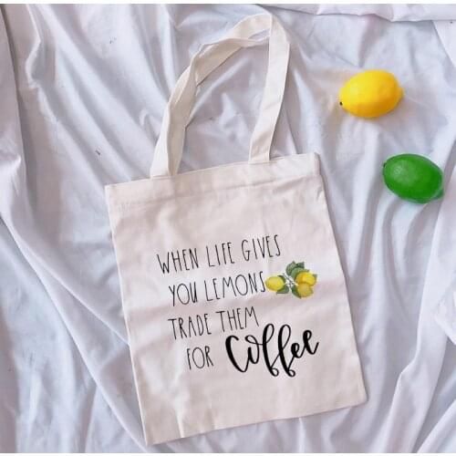 When Life Gives You Lemons Tote Bag Harajuku Ulzzang Lemons Shoulder Bags Large Capacity Fashion College Handbag Totebags