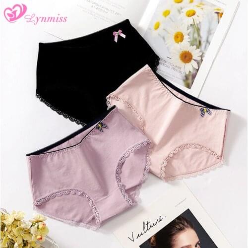 Women Mid Waist Panties Cotton Lovely Girls Briefs Large Size Sexy Underwear Ladies Lace Panties Triangle Bottoms Briefs